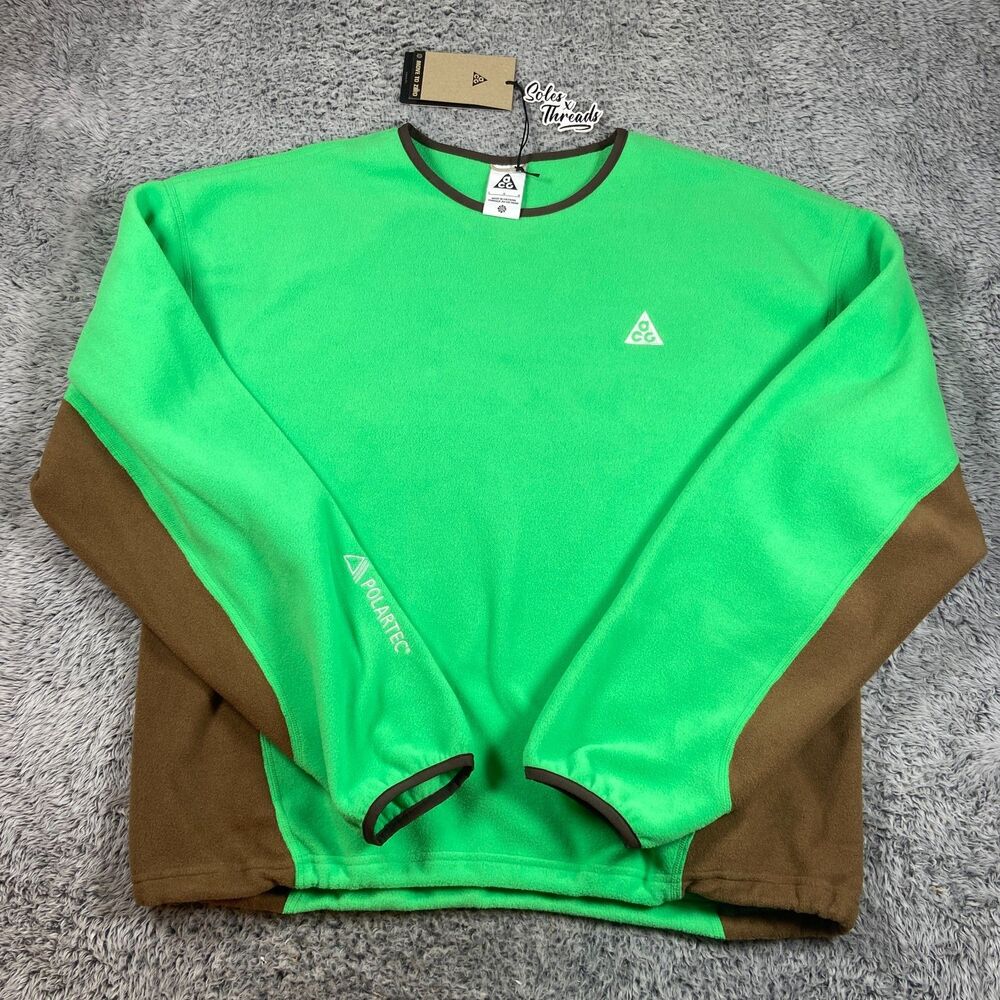 Nike ACG Wolf Tree Polartec Fleece Crew Pullover Size Large Men Green HV1117-388